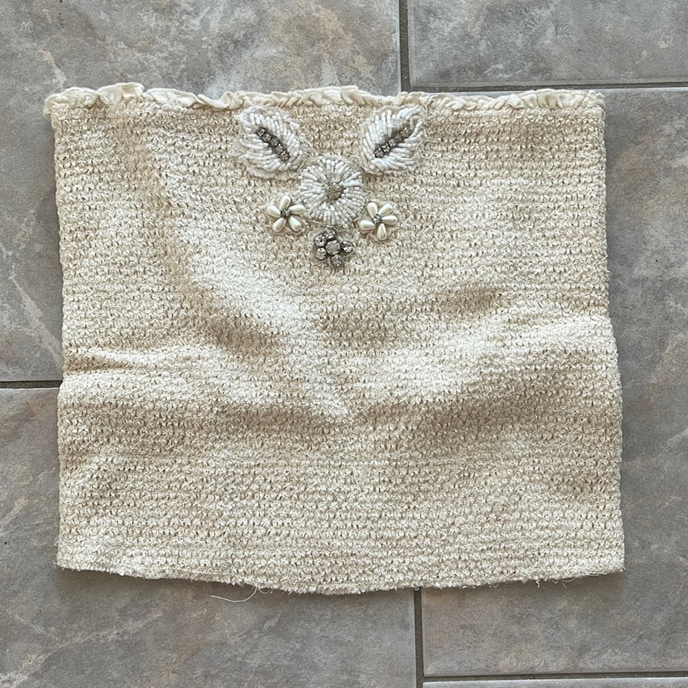 Free People stretchy ruched embellished tube top